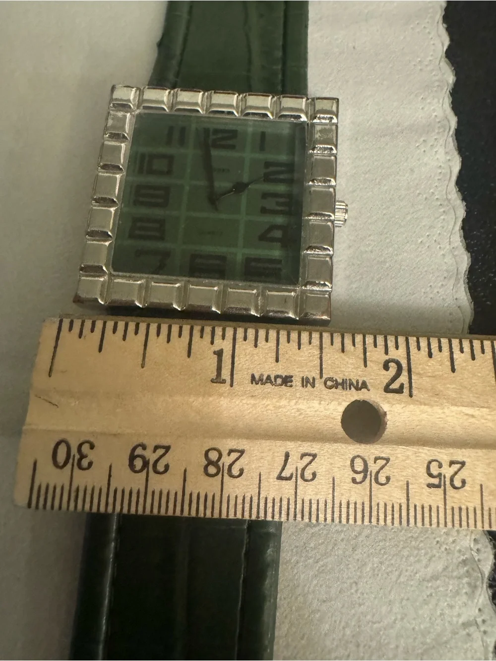 Bijoux Terner Green Leather Strap Digital Watch with Silver-Tone Case